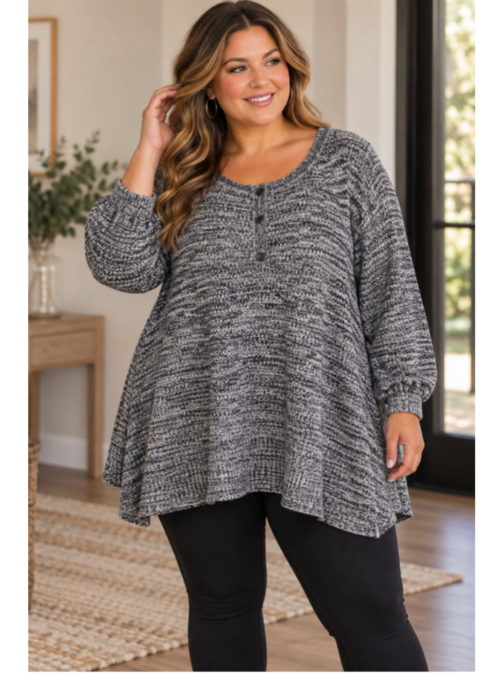 Lane Bryant Black & White Marled Knit Sweater Women's Plus Size 26/28